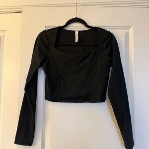 Kimberly C Black Square Neck Long Sleeve Corset Style Top M